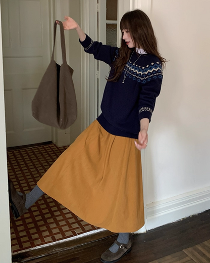 Color Corduroy Long  Skirt BU0035