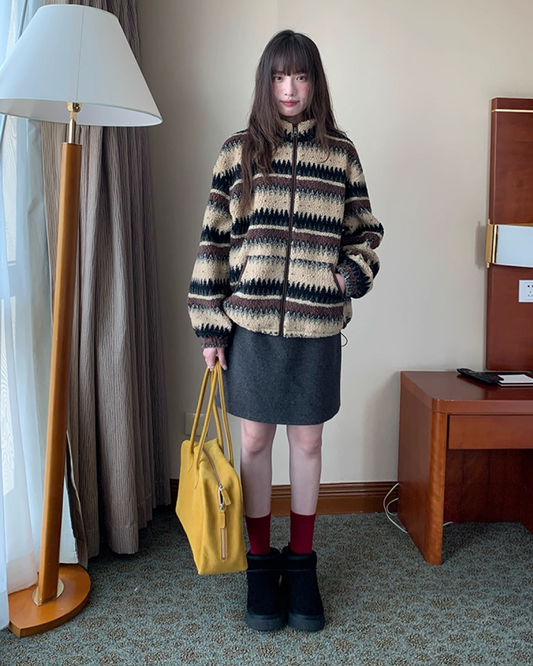 Pettern Zip Boa-fleece Outer BU0038