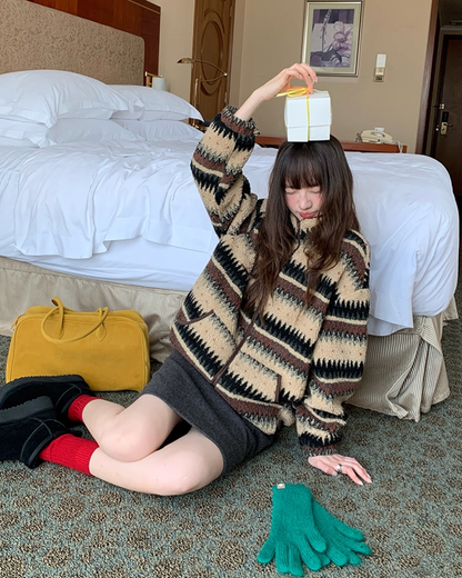 Pettern Zip Boa-fleece Outer BU0038