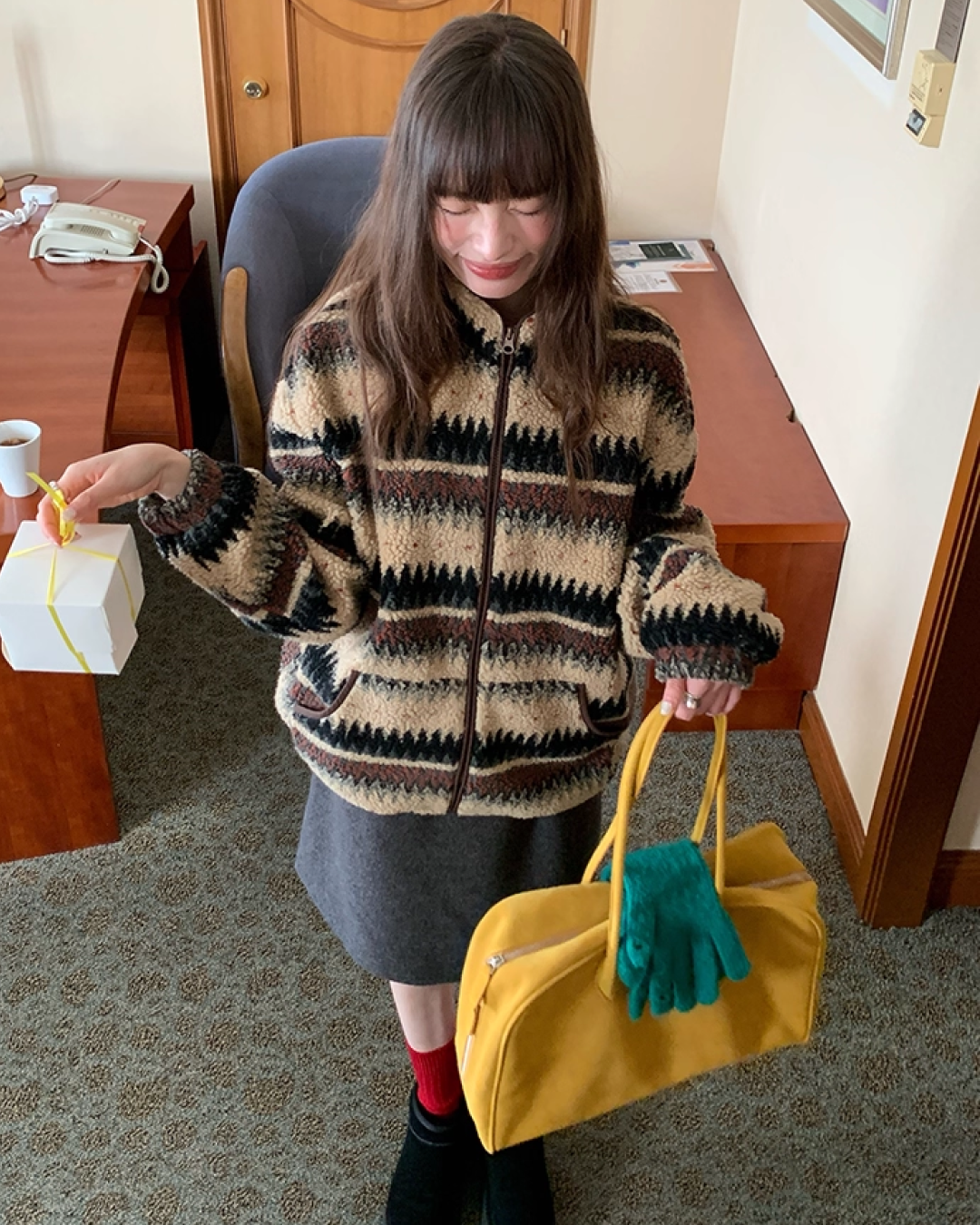 Pettern Zip Boa-fleece Outer BU0038