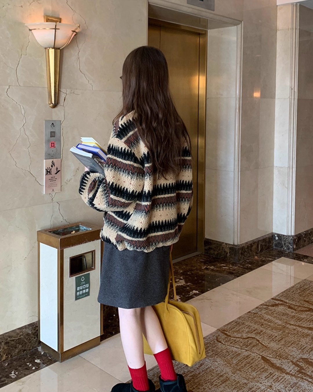 Pettern Zip Boa-fleece Outer BU0038