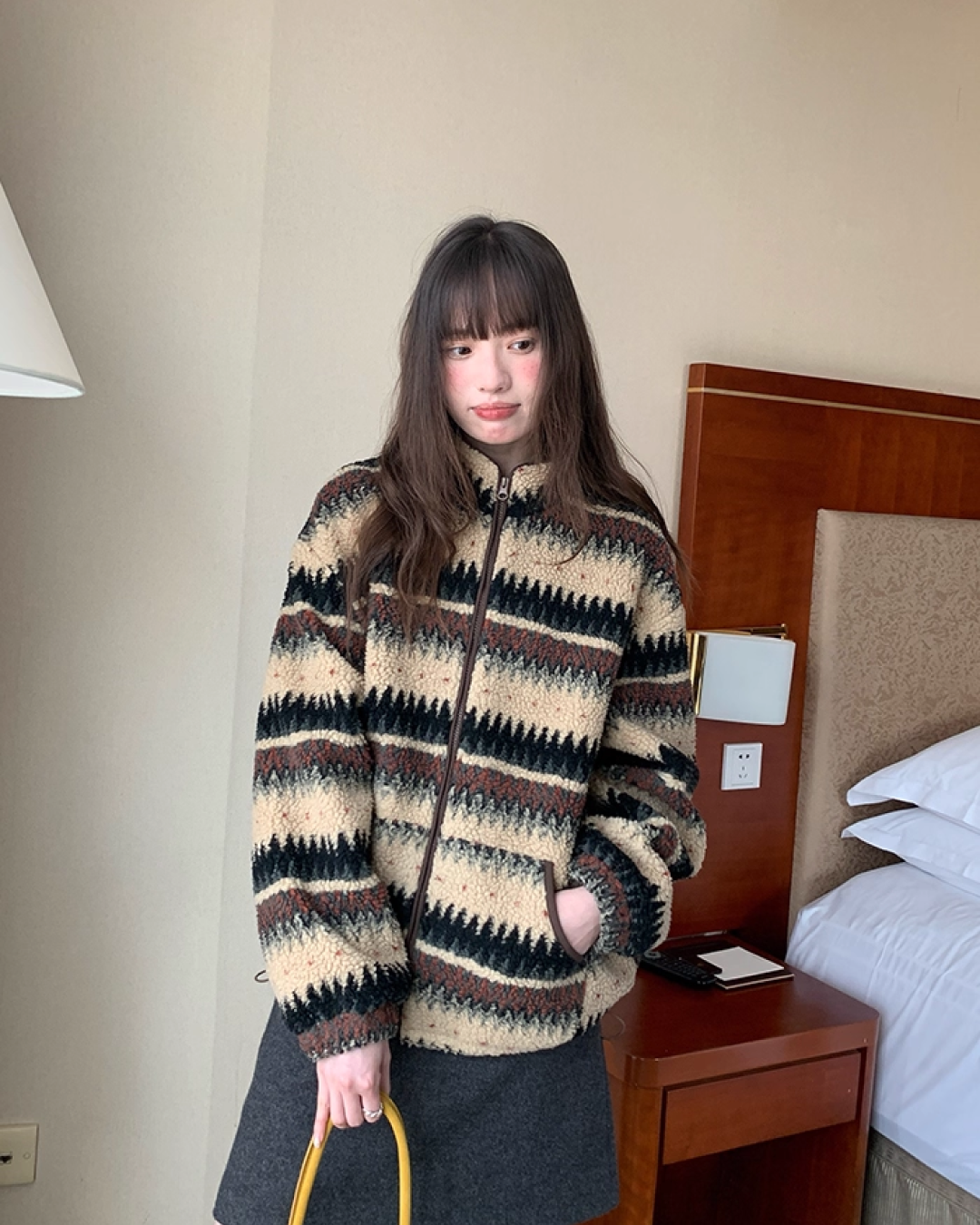 Pettern Zip Boa-fleece Outer BU0038