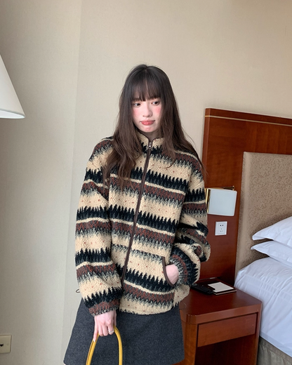 Pettern Zip Boa-fleece Outer BU0038