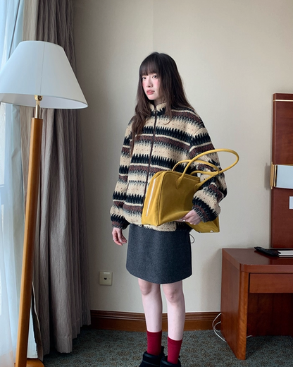 Pettern Zip Boa-fleece Outer BU0038