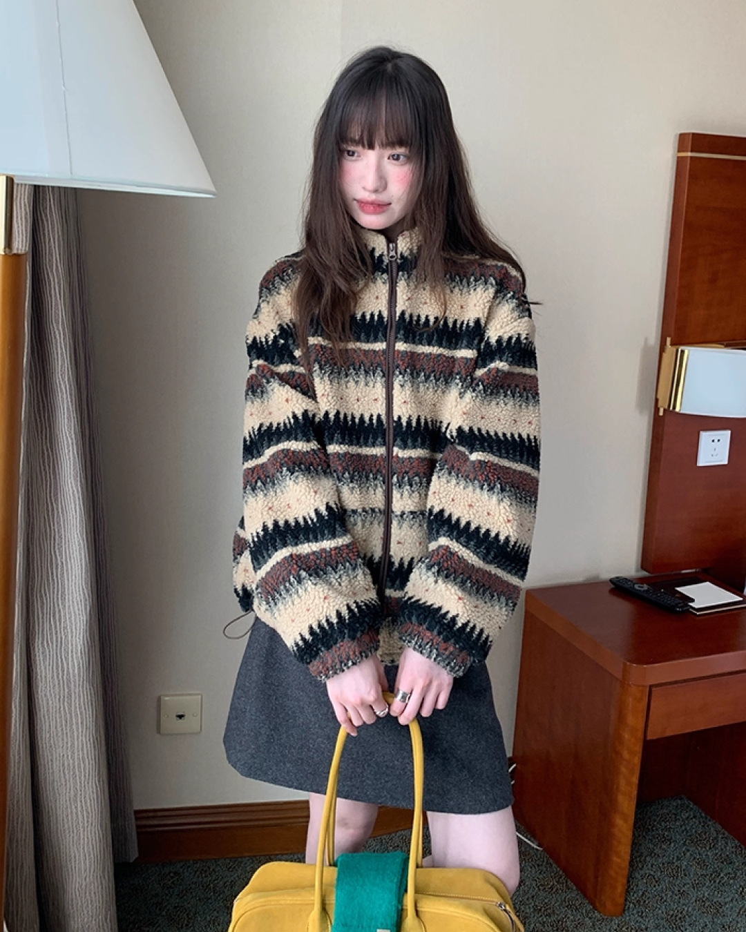 Pettern Zip Boa-fleece Outer BU0038