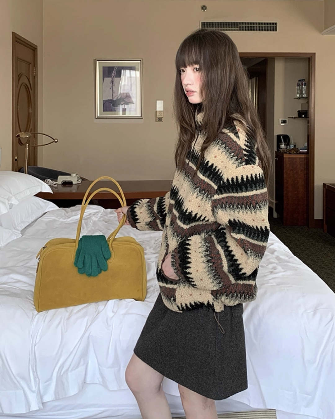 Pettern Zip Boa-fleece Outer BU0038