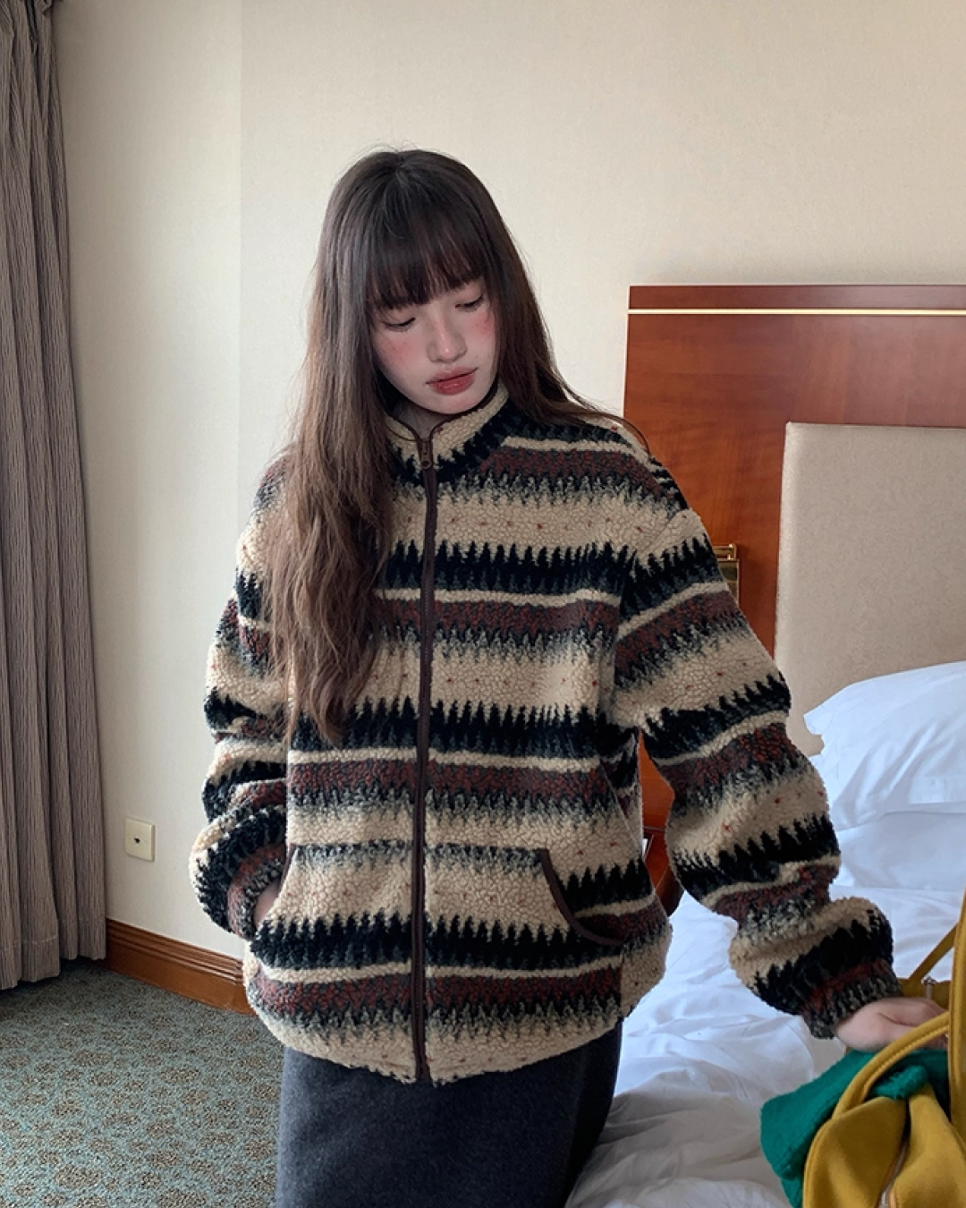 Pettern Zip Boa-fleece Outer BU0038