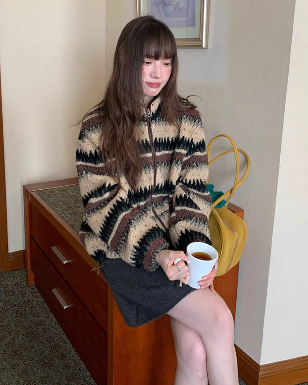 Pettern Zip Boa-fleece Outer BU0038