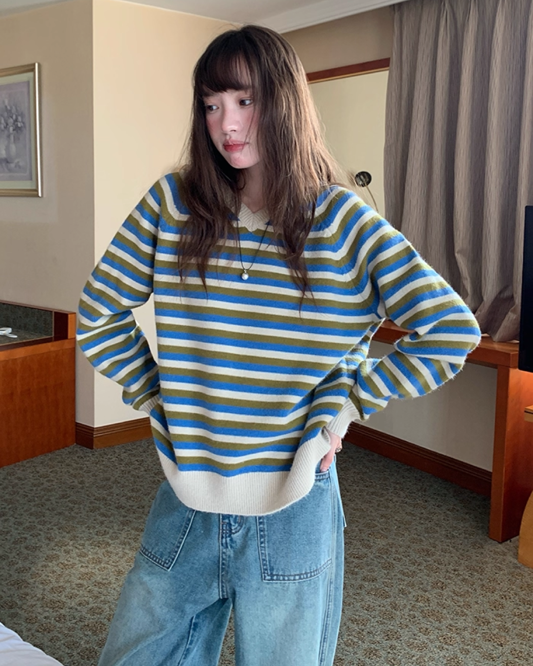 V-neck Border Knit BU0039