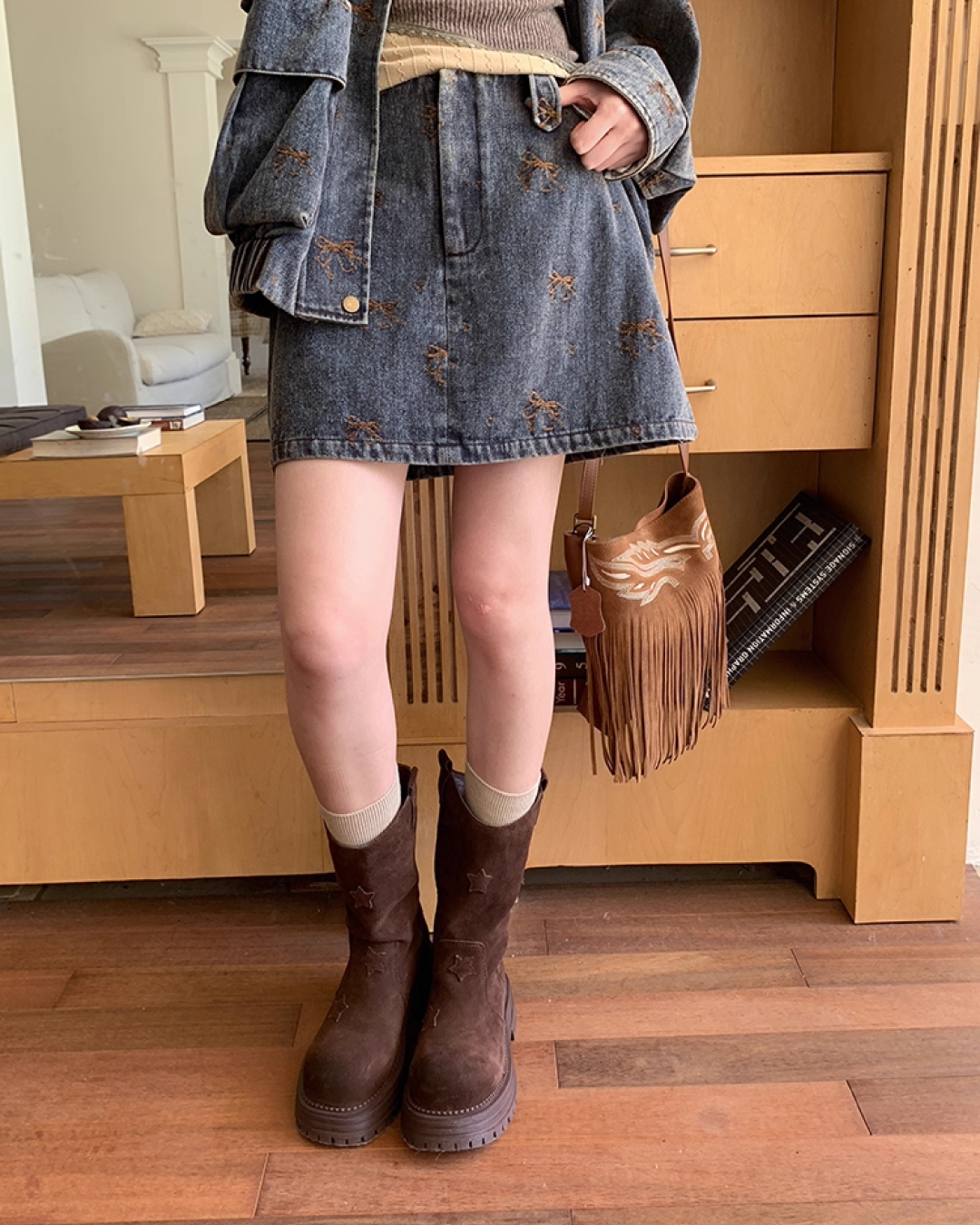 Ribbon Design Denim Matching cloth BU0041