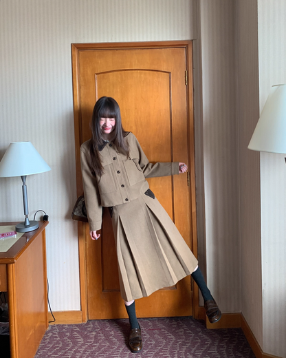 Brown Collar Switching Matching cloth BU0046