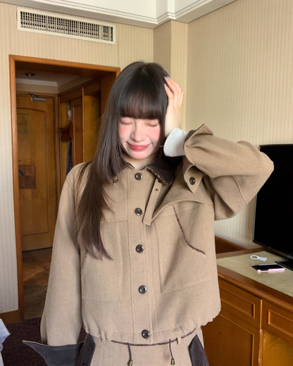 Brown Collar Switching Matching cloth BU0046