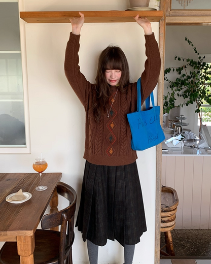 Color Block Cable Knit BU0052