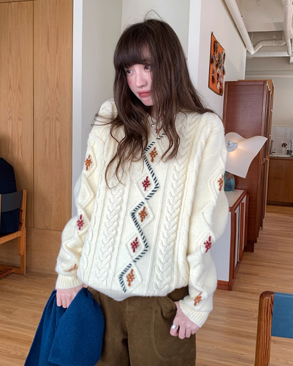 Color Block Cable Knit BU0052