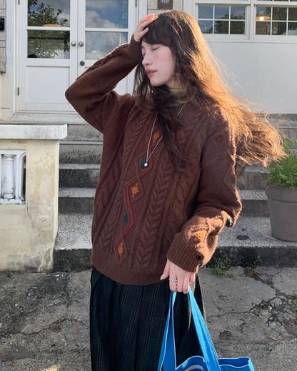 Color Block Cable Knit BU0052