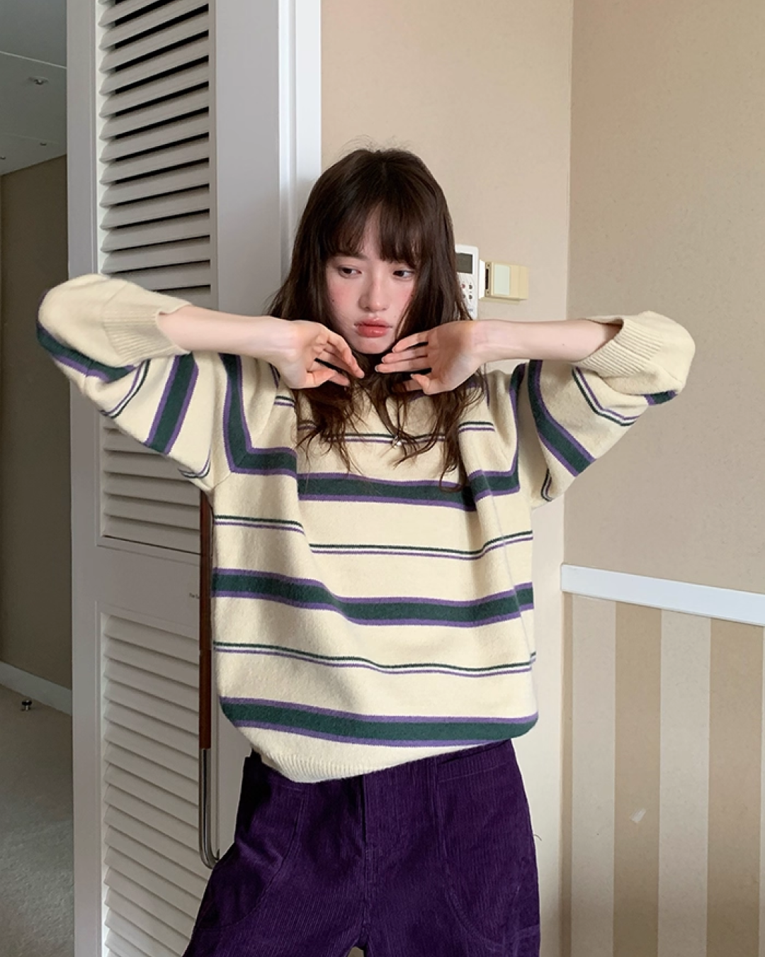 Stripe V-neck Knit BU0064