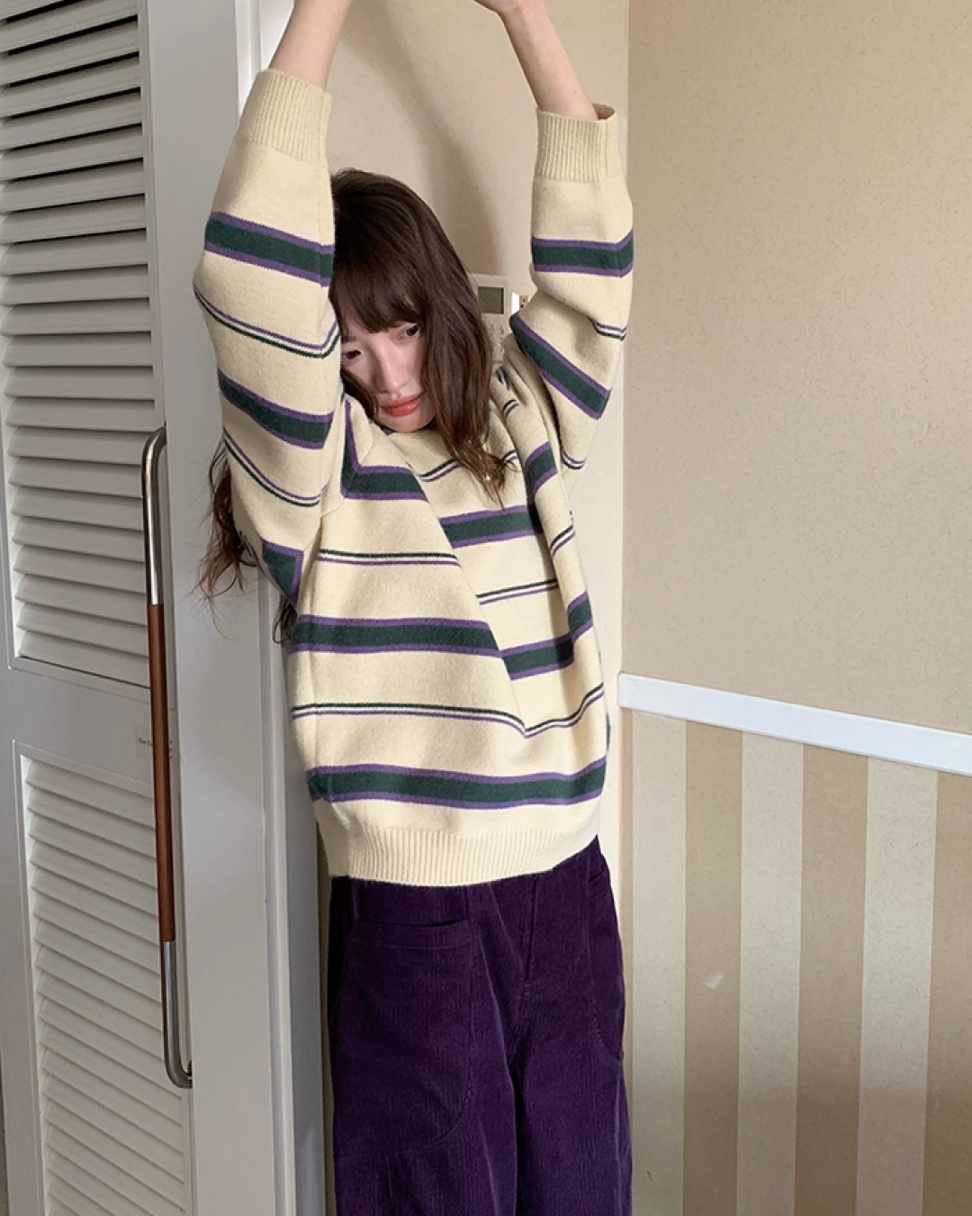 Stripe V-neck Knit BU0064