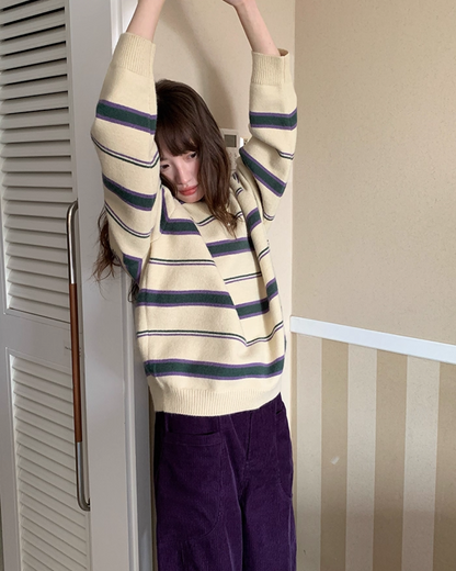 Stripe V-neck Knit BU0064