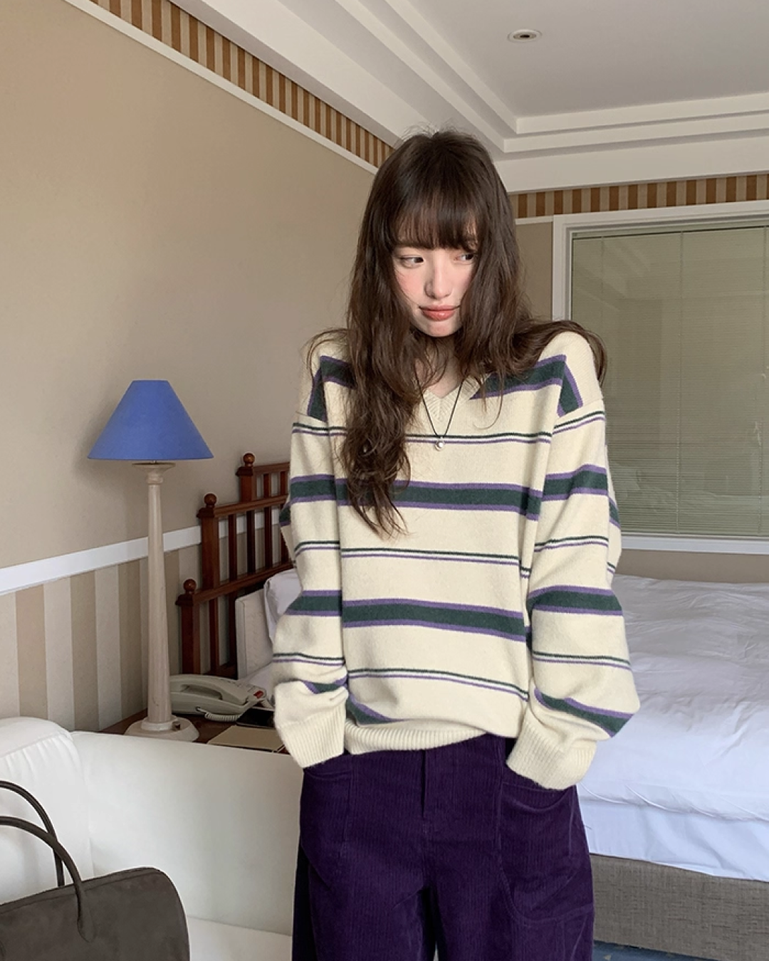 Stripe V-neck Knit BU0064