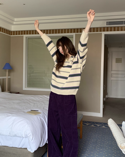 Stripe V-neck Knit BU0064