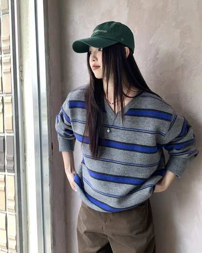 Stripe V-neck Knit BU0064