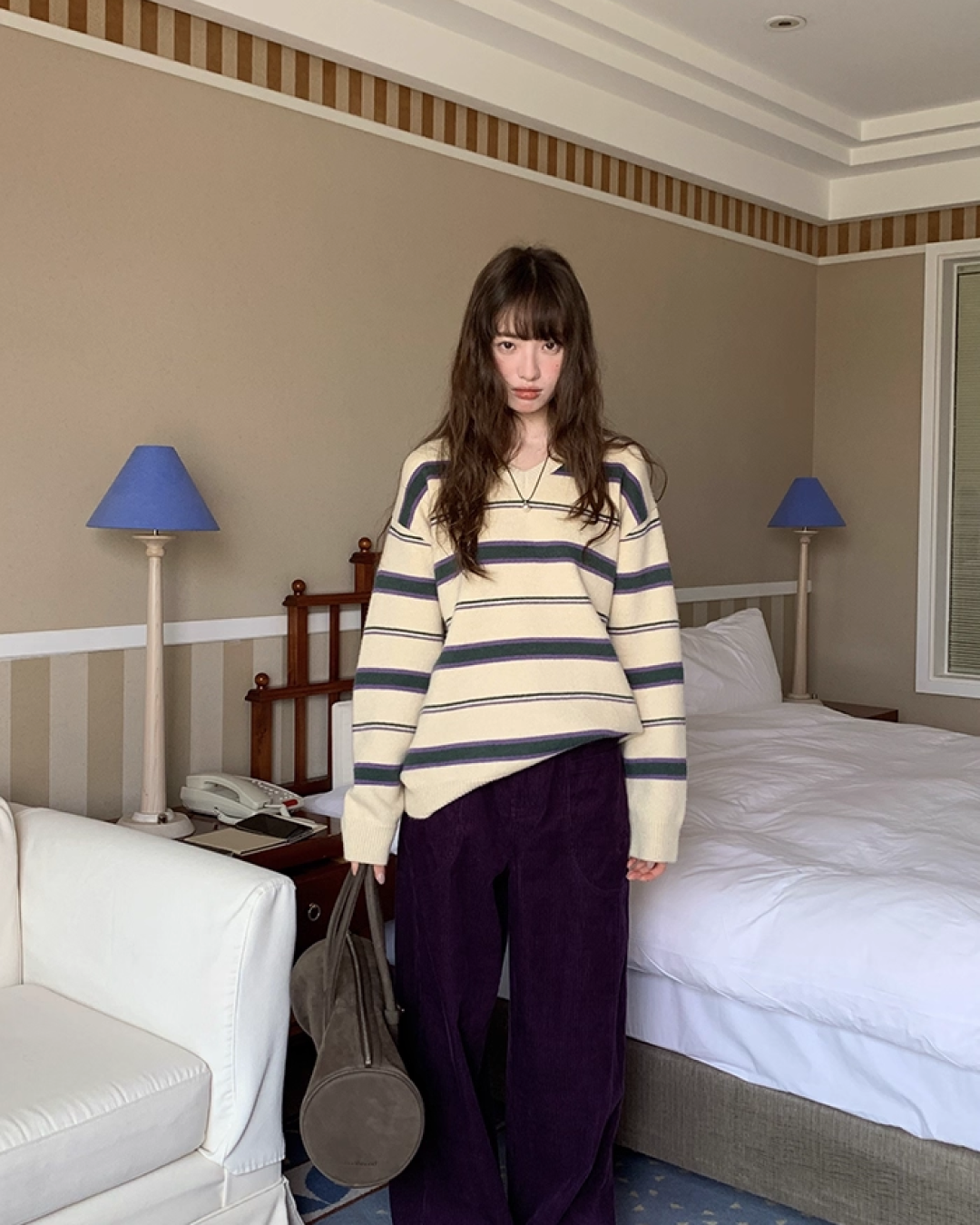 Stripe V-neck Knit BU0064