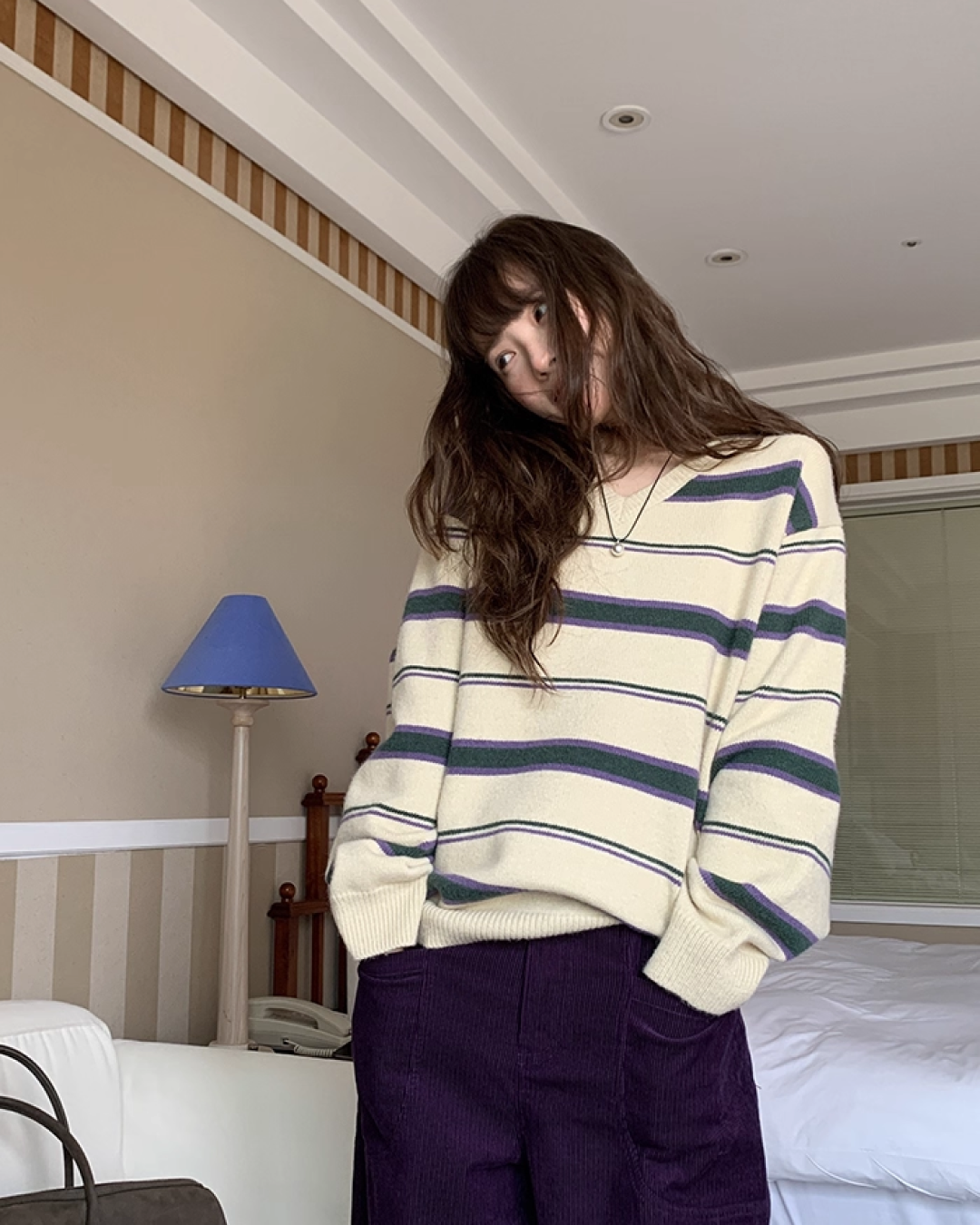 Stripe V-neck Knit BU0064