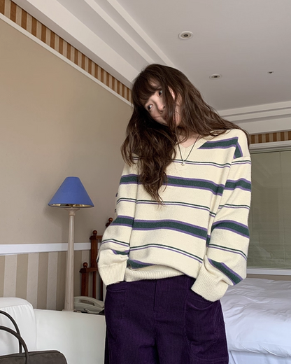 Stripe V-neck Knit BU0064