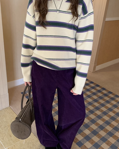 Stripe V-neck Knit BU0064