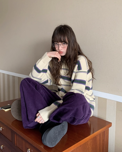 Stripe V-neck Knit BU0064