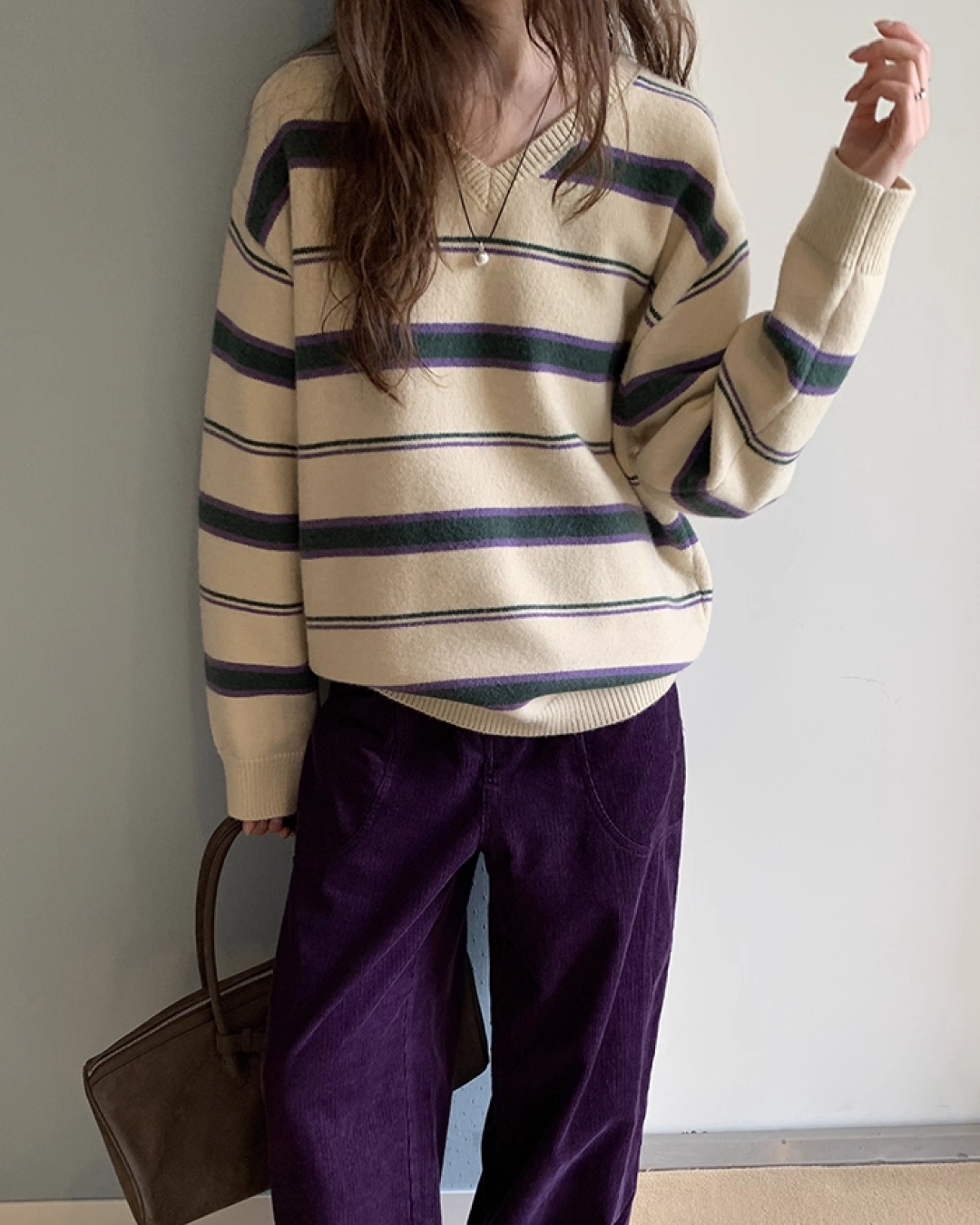 Stripe V-neck Knit BU0064