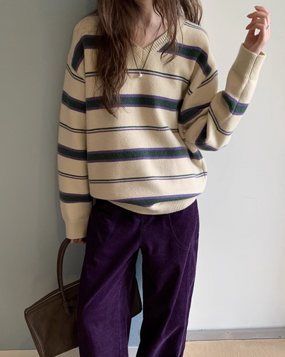 Stripe V-neck Knit BU0064