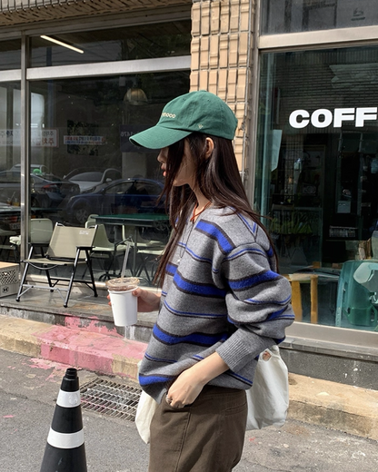 Stripe V-neck Knit BU0064