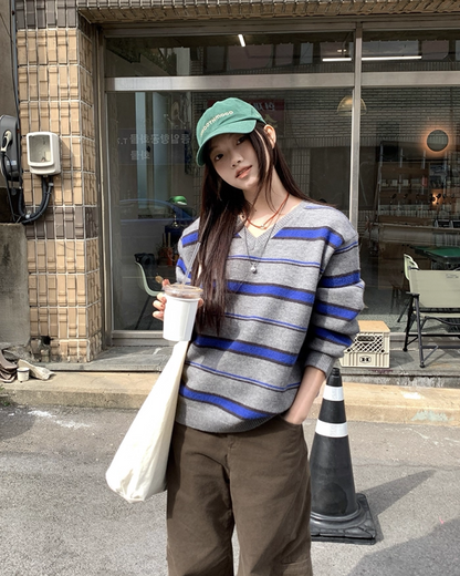 Stripe V-neck Knit BU0064