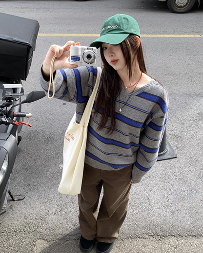 Stripe V-neck Knit BU0064