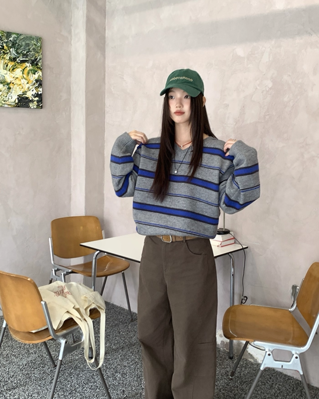 Stripe V-neck Knit BU0064