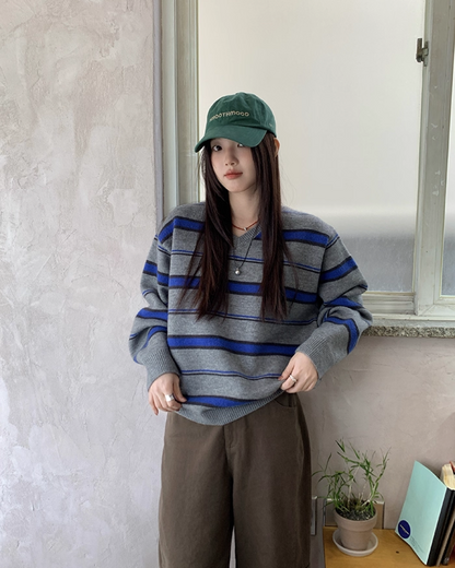 Stripe V-neck Knit BU0064