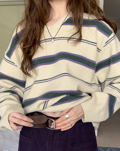 Stripe V-neck Knit BU0064
