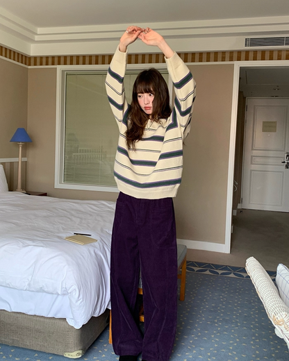 Stripe V-neck Knit BU0064