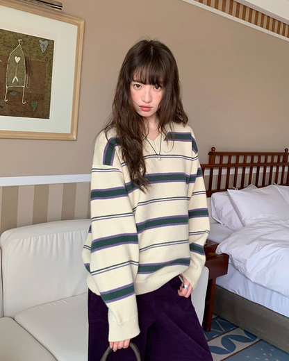 Stripe V-neck Knit BU0064