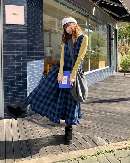 Blue Check V-neck Dress BU0070