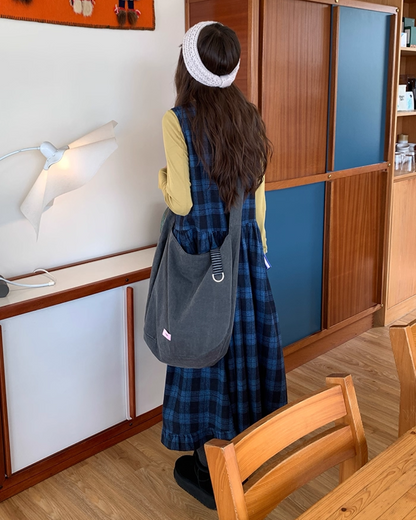 Blue Check V-neck Dress BU0070