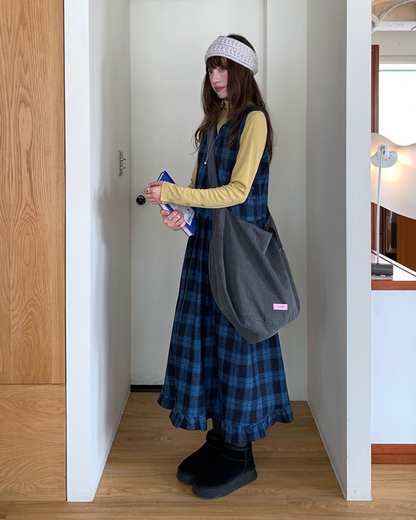 Blue Check V-neck Dress BU0070