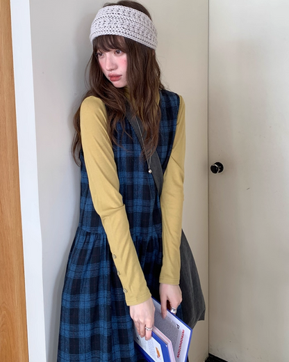 Blue Check V-neck Dress BU0070