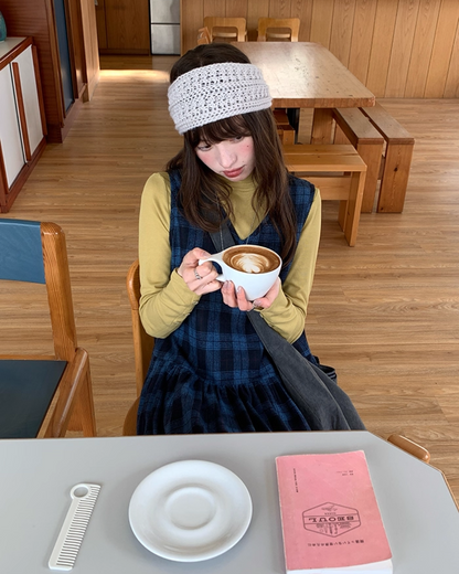 Blue Check V-neck Dress BU0070