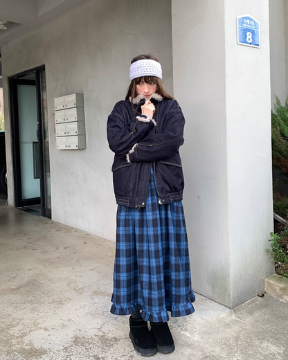 Blue Check V-neck Dress BU0070