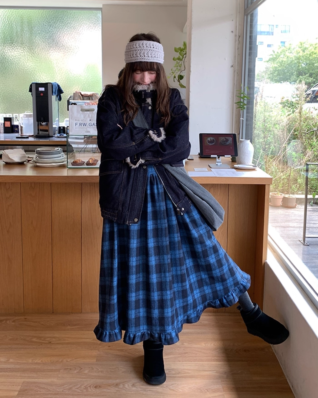 Blue Check V-neck Dress BU0070