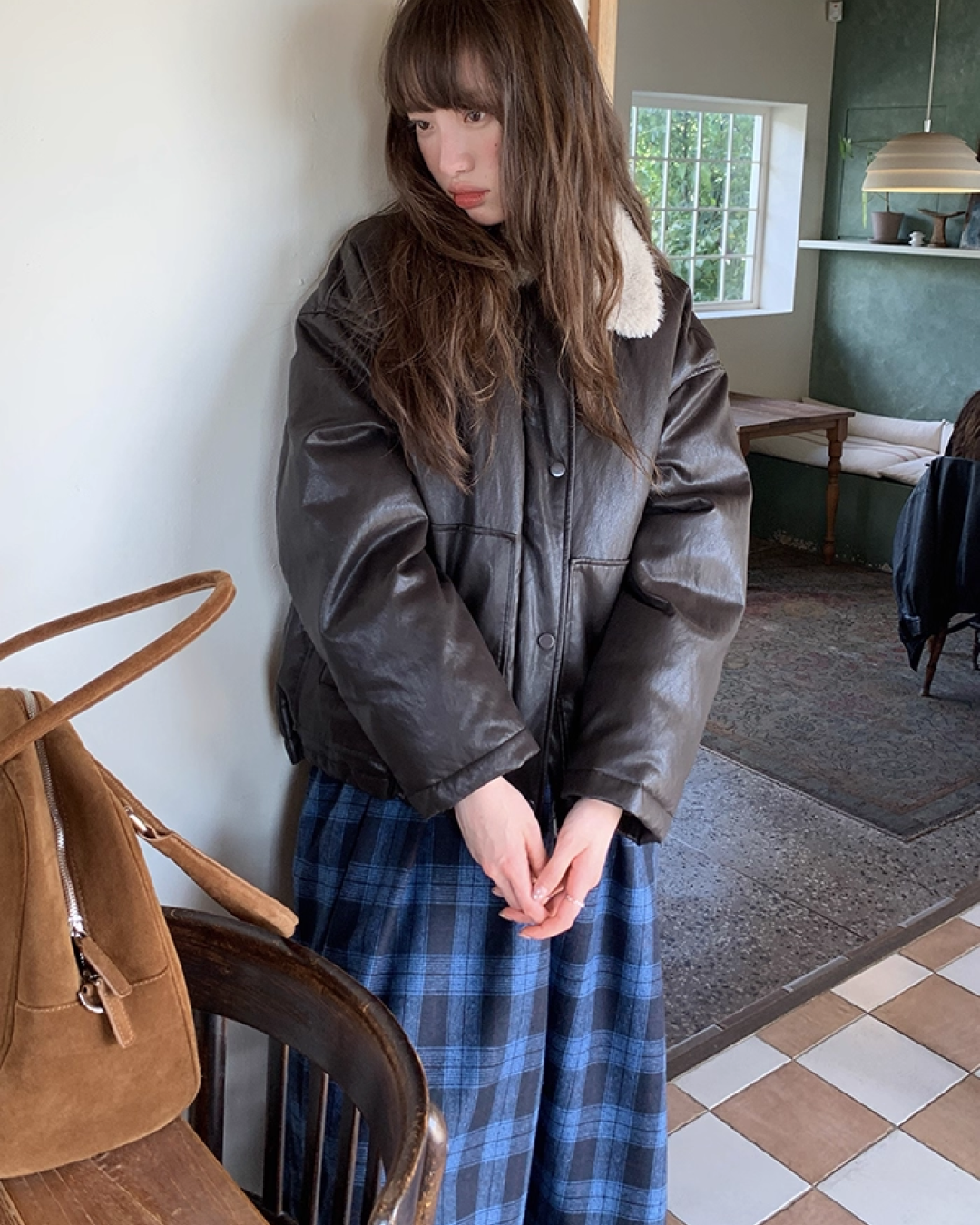 Blue Check V-neck Dress BU0070