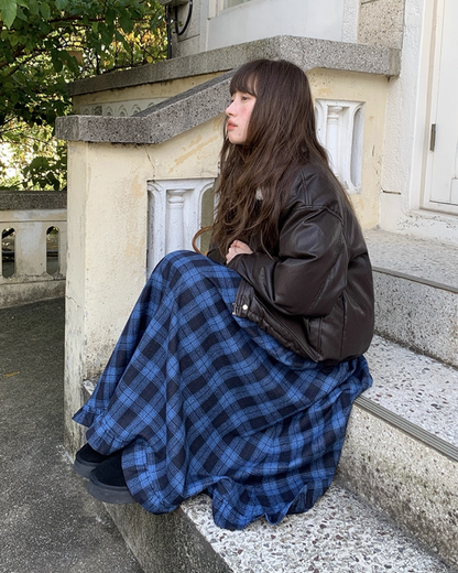 Blue Check V-neck Dress BU0070