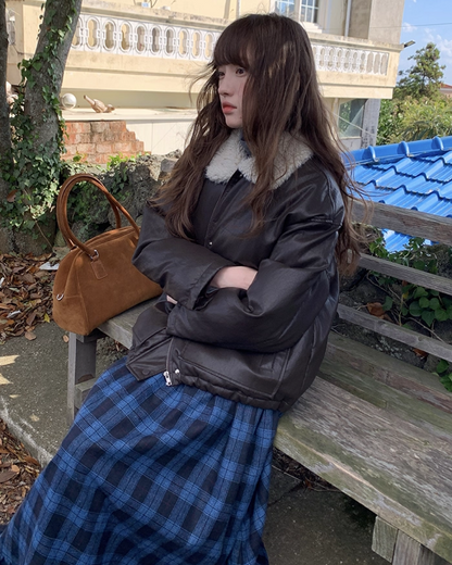 Blue Check V-neck Dress BU0070